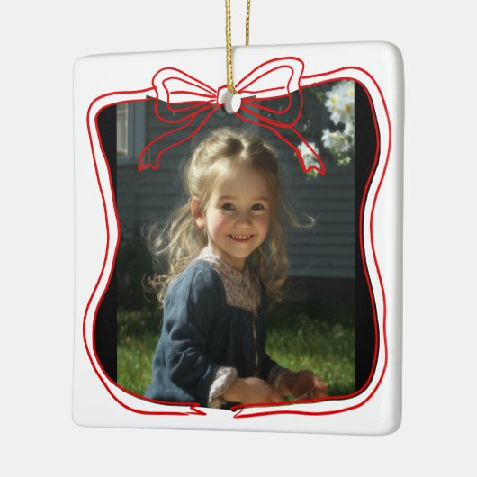 Red Doodle Bow Frame Custom Photo Keramikornament (Links)