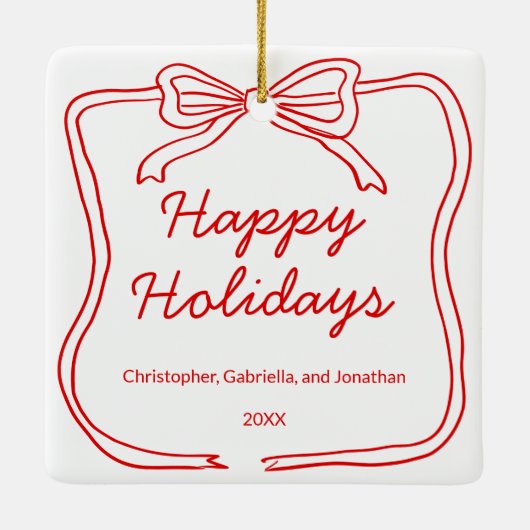 Red Doodle Bow Frame Custom Photo Keramikornament (Rückseite)