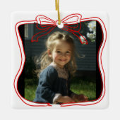 Red Doodle Bow Frame Custom Photo Keramikornament (Vorderseite)