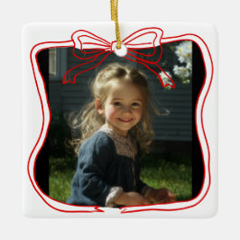 Red Doodle Bow Frame Custom Photo Keramikornament
