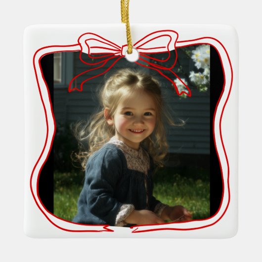 Red Doodle Bow Frame Custom Photo Keramikornament (Vorderseite)