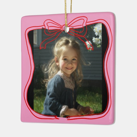 Red Doodle Bow Frame Custom Photo Keramikornament (Links)