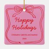 Red Doodle Bow Frame Custom Photo Keramikornament (Rückseite)
