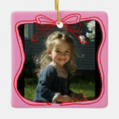 Red Doodle Bow Frame Custom Photo Keramikornament (Vorderseite)