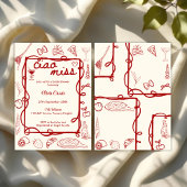 Red Doodle Ciao Miss Italian Bridal Shower Einladung