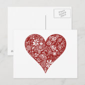 Red Doodle Heart Postkarte (Vorne/Hinten)