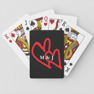 Red Doodle Hearts Couple Mit Monogramm Initialen N Spielkarten