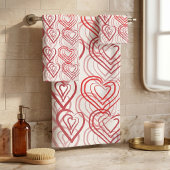 Red Doodle Hearts Pattern Badhandtuch Set