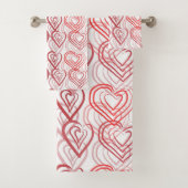 Red Doodle Hearts Pattern Badhandtuch Set (Insitu)