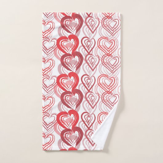 Red Doodle Hearts Pattern Badhandtuch Set (Handtuch)