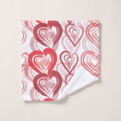 Red Doodle Hearts Pattern Badhandtuch Set (Waschlappen)