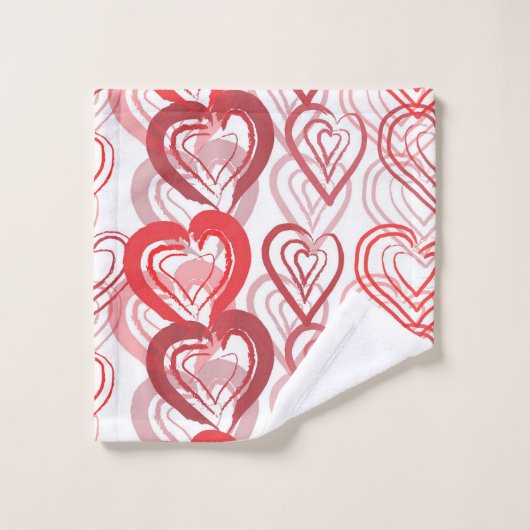 Red Doodle Hearts Pattern Badhandtuch Set (Waschlappen)