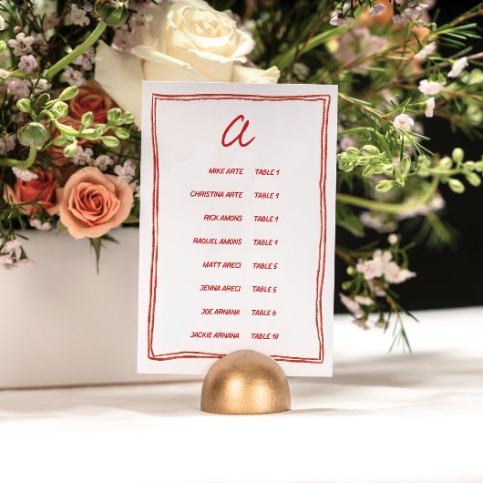 Red Doodle Numeric Seating Chart Card Tischnummer