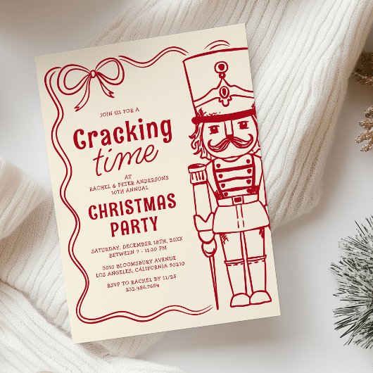Red Doodle Nutcracker Christmas Holiday Party Einladung