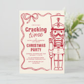 Red Doodle Nutcracker Christmas Holiday Party Einladung (Stehend Vorderseite)