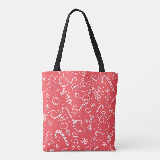 Red Doodle Weihnachtsmuster - Feiertag Tasche (Rückseite)