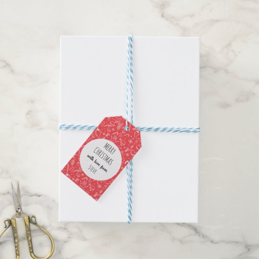 Red Doodle Weihnachtsmuster Geschenkanhänger (Mit Garn)