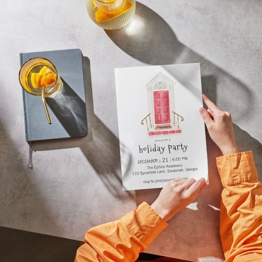 Red Door Coquette Bow Weihnachtsfeier Party Einlad Einladung