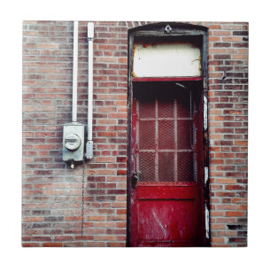Red Door in a Back Alley Fliese