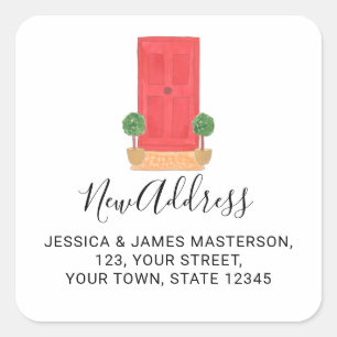Red Door New Address Envelope Quadratischer Aufkleber