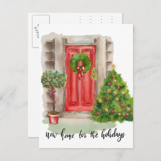 Red Door Weihnachten | Neue Zuhause für Ferien Ankündigungspostkarte (Vorne/Hinten)