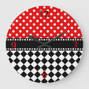 Red Dot Checkerboard Große Wanduhr