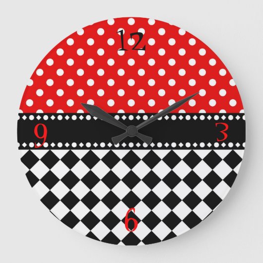 Red Dot Checkerboard Große Wanduhr (Vorderseite)