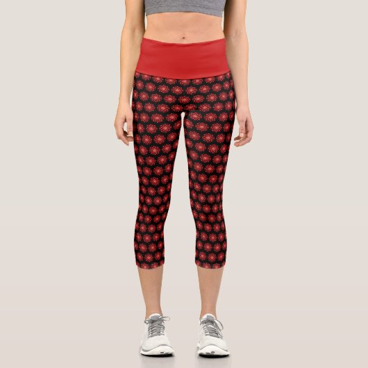 Red Dot Mandala Blume Capri Leggings (Vorderseite)