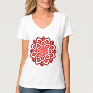 Red Dot Mandala Blume T-Shirt