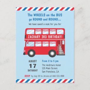 Red Double Deck London Bus Kids Party Einladungen