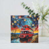 Red Double Decker Bus bei einer starren Nacht, Einladung (Stehend Vorderseite)