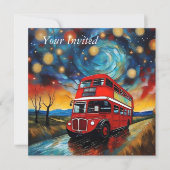 Red Double Decker Bus bei einer starren Nacht, Einladung (Vorderseite)