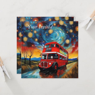 Red Double Decker Bus bei einer starren Nacht, Einladung
