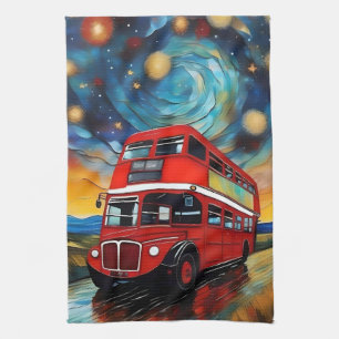 Red Double Decker Bus bei einer starren Nacht, Geschirrtuch