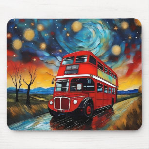 Red Double Decker Bus bei einer starren Nacht, Mousepad
