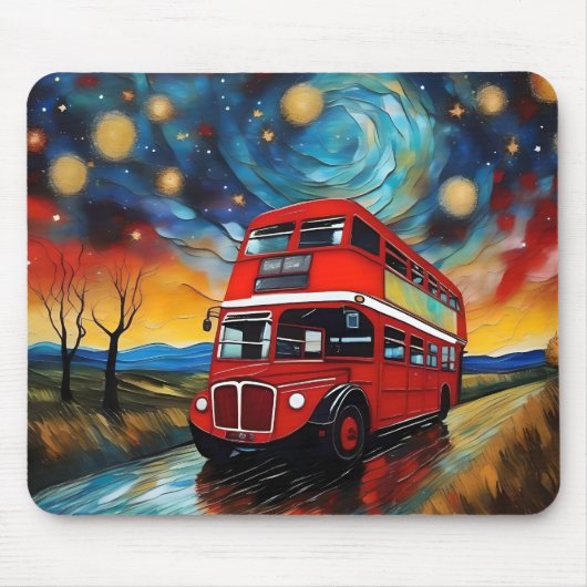 Red Double Decker Bus bei einer starren Nacht, Mousepad (Vorne)