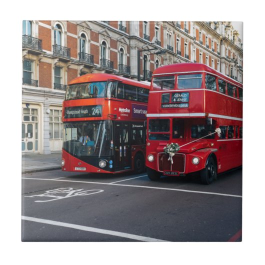 Red Double Decker Buses Fliese (Vorderseite)