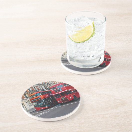 Red Double Decker Buses Sandstein Untersetzer (Seite)