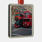 Red Double Decker Buses Silbernes Ornament (Rechts)