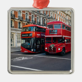 Red Double Decker Buses Silbernes Ornament
