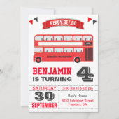 Red Double Decker London Bus Kindergeburtstag Part Einladung (Vorderseite)