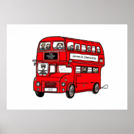 Red Double Decker London Bus Wedding Print Poster