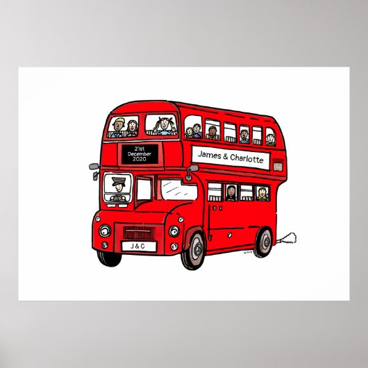 Red Double Decker London Bus Wedding Print Poster (Vorne)