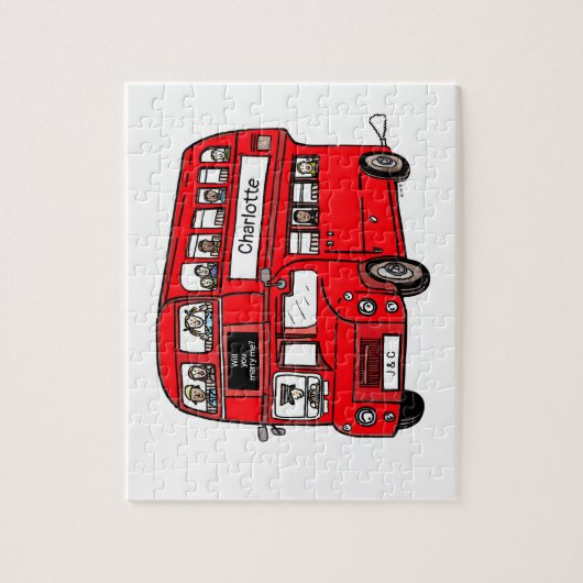 Red Double Decker London Bus Wedding Vorschlag Puzzle (Vertikal)