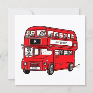 Red Double Decker London Bus zum Geburtstag Einlad Einladung