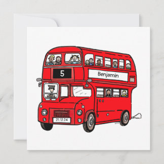 Red Double Decker London Bus zum Geburtstag Einlad Einladung