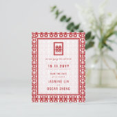 Red Double Happiness Chinese Wedding Save the Date Ankündigungspostkarte (Stehend Vorderseite)