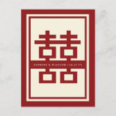 Red Double Happiness Chinese Wedding Save the Date Ankündigungspostkarte (Vorderseite)