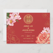Red Double Happiness Chinesische Hochzeit retten d Einladung (Vorderseite)