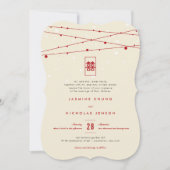 Red Double Happiness Fairy Lights Chinesische Hoch Einladung (Vorderseite)